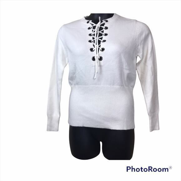 NWT LINE + DOT Cream Lea Grommet Knit Top Sz S - Picture 1 of 5